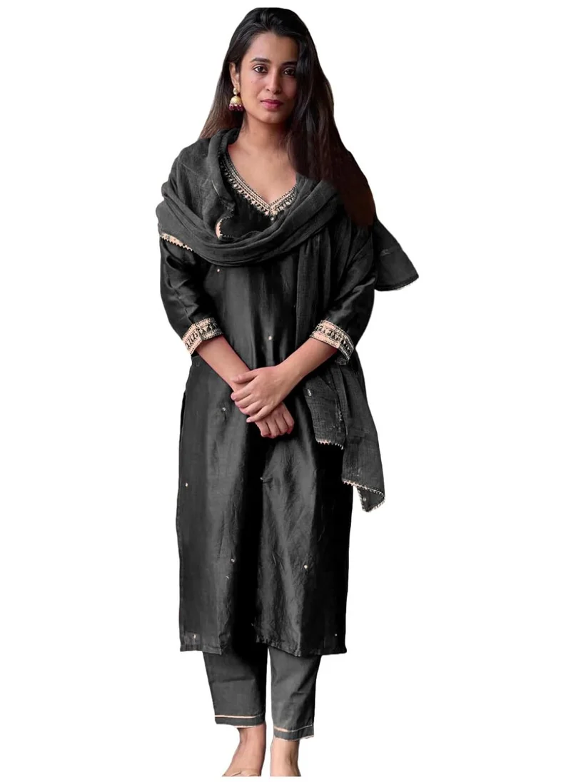 جو سريكي مكس الرايون النسائي، كرتا مطرزة مستقيمة مع بنطال ودوباتا (باغيشا أسود-GS_XXL_Black_XX-كبير)